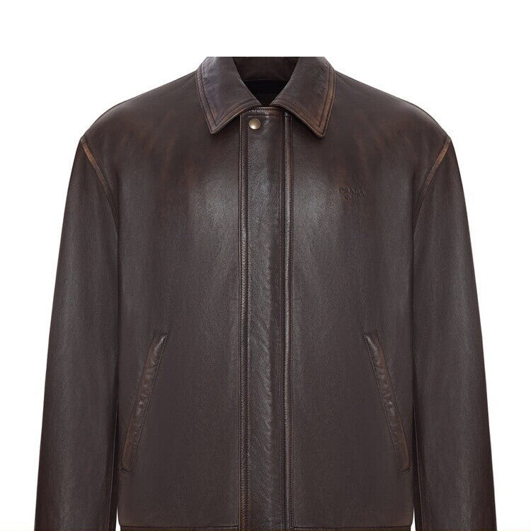 Prada Men's Leather Jacket in Brown