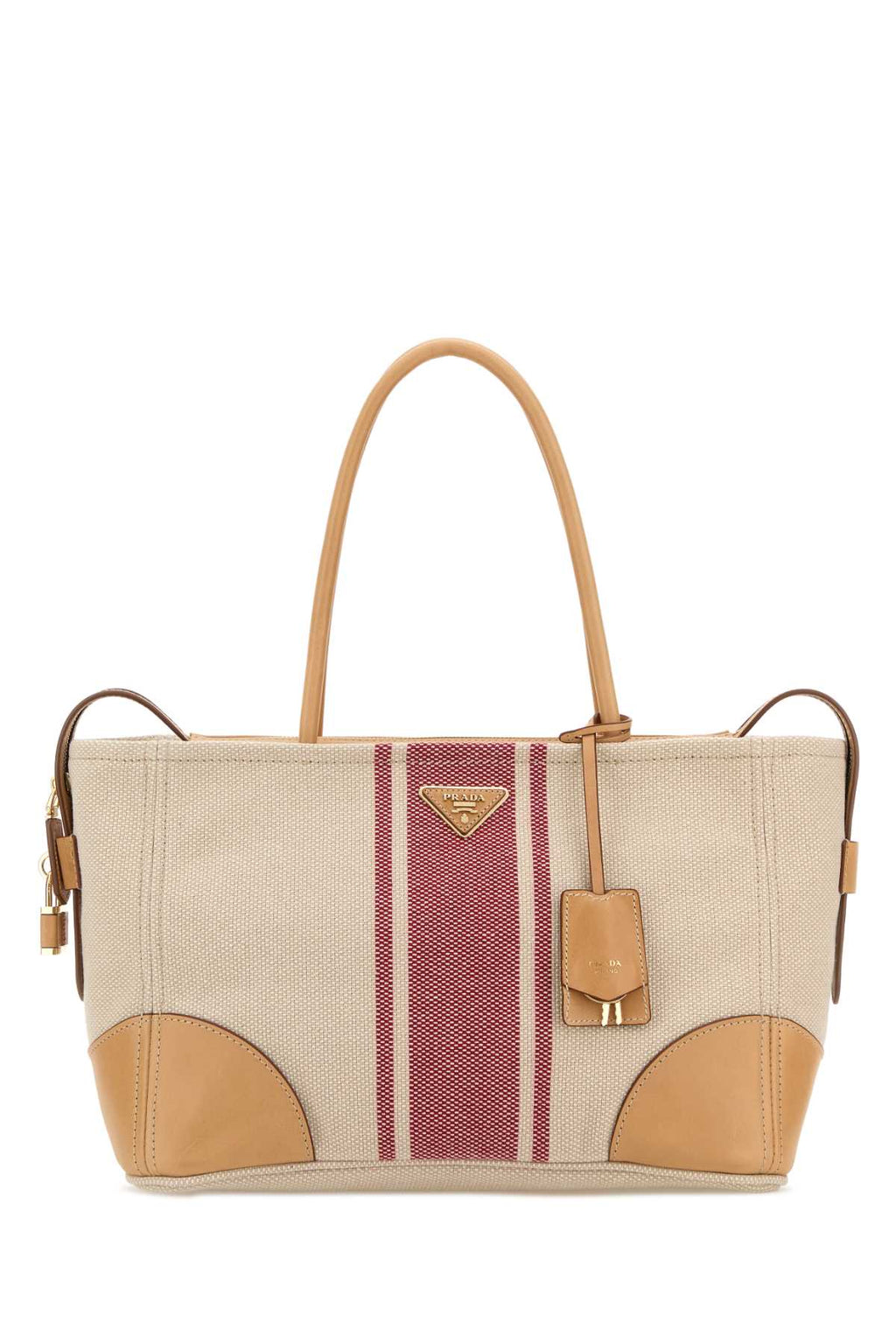 Prada Women's Striped Canvas Tote Bag in Cream - view 1