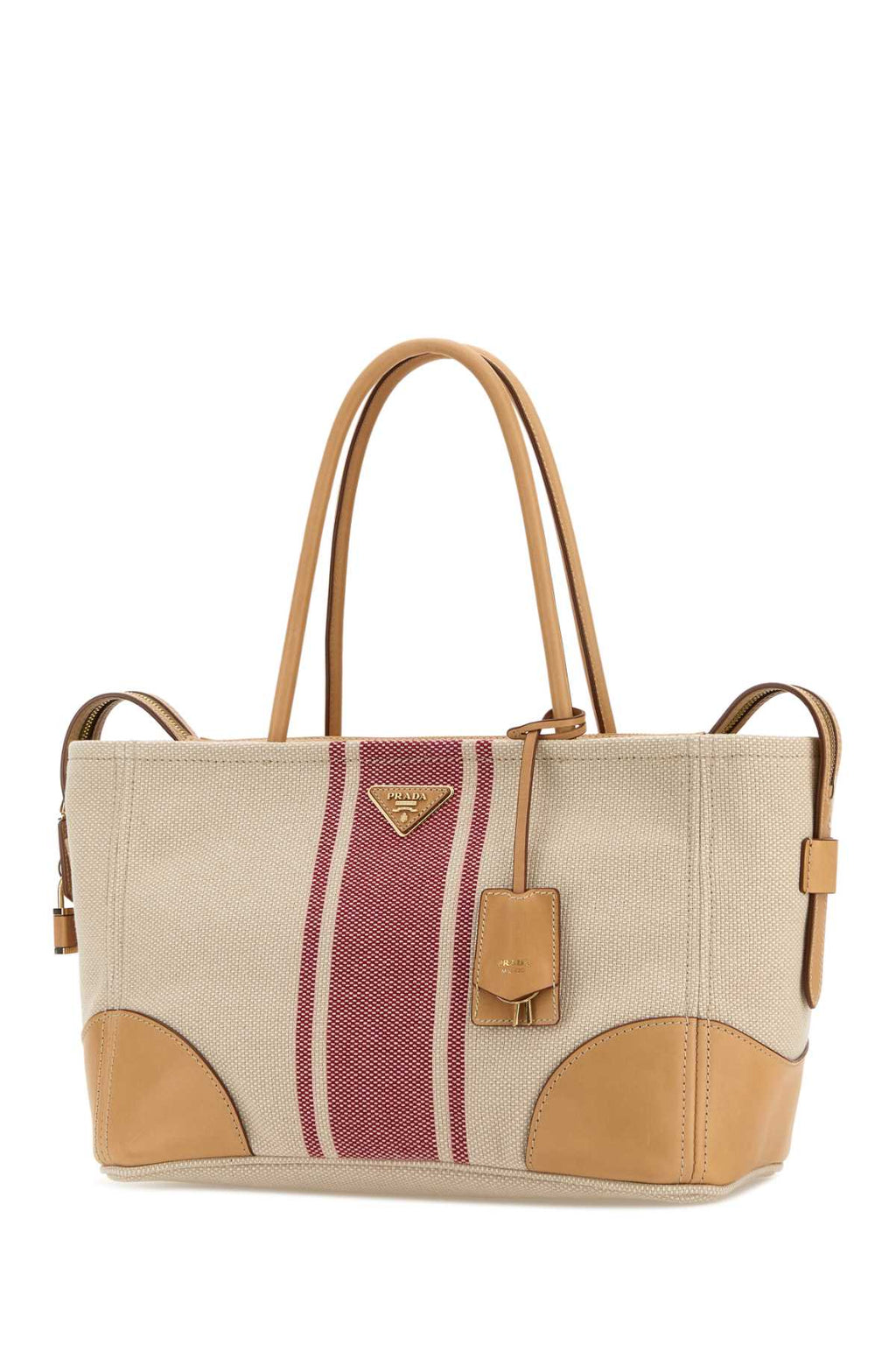 Prada Women's Striped Canvas Tote Bag in Cream - view 2
