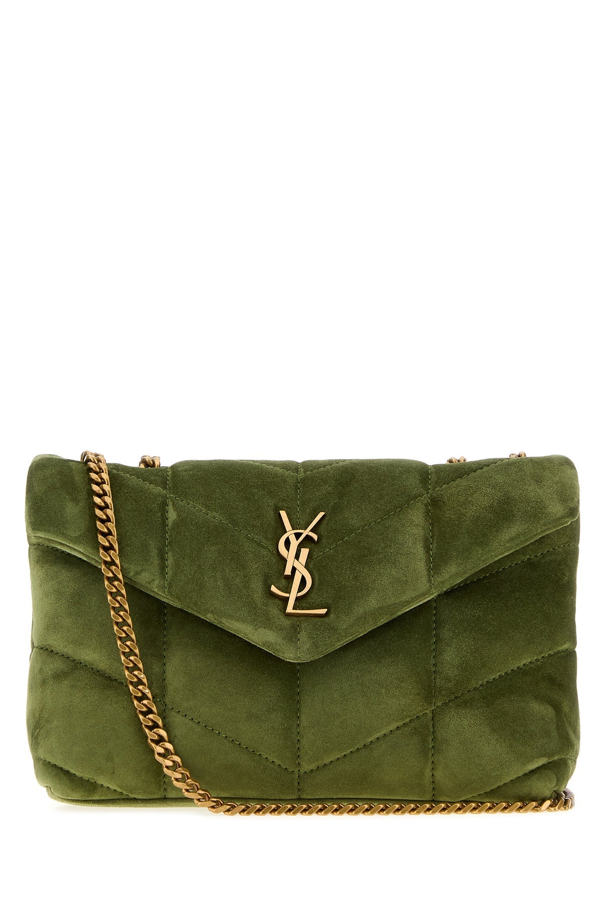 Saint Laurent Women's Puffer Toy Suede Crossbody Bag in Olive Green