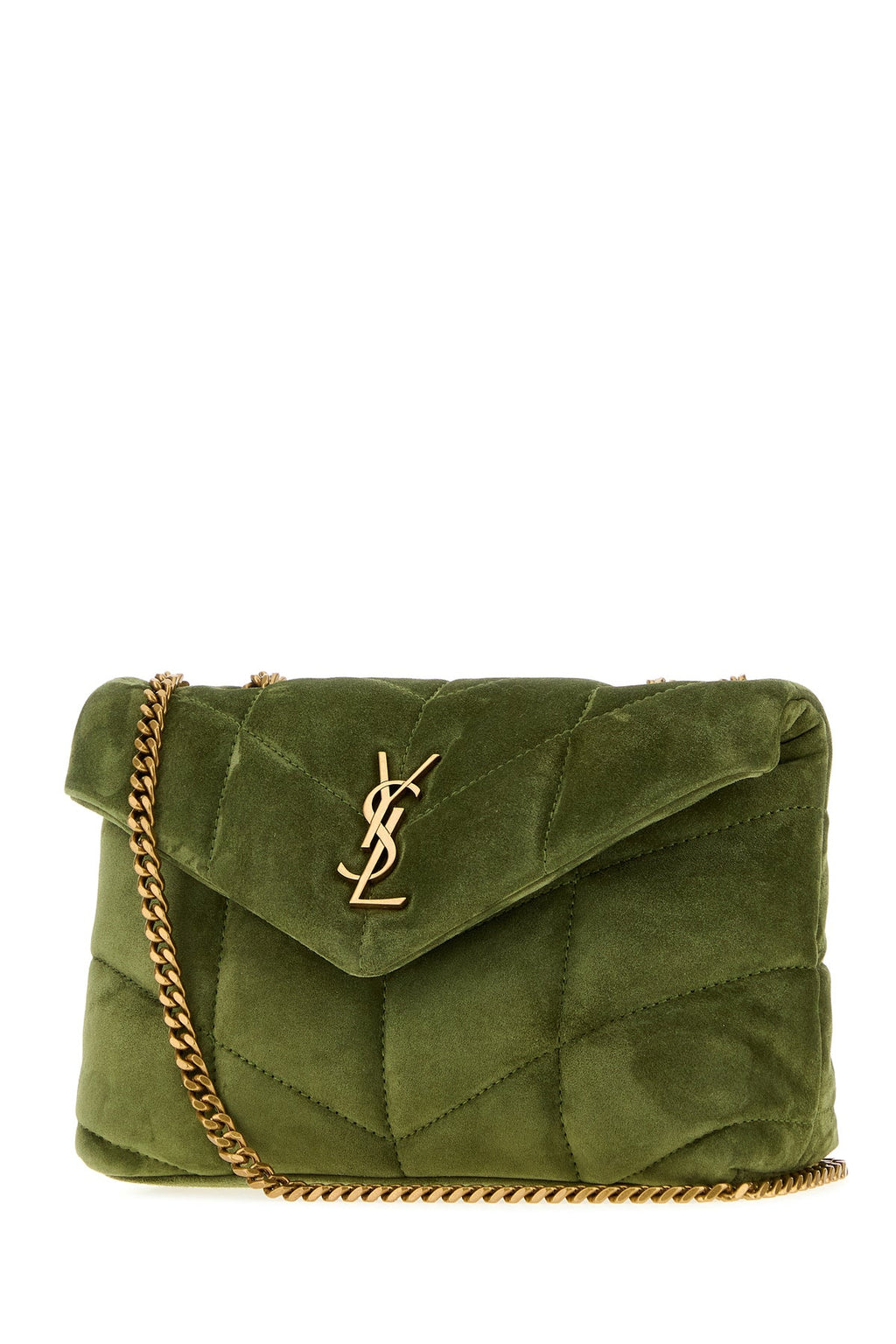 Saint Laurent Women's Puffer Toy Suede Crossbody Bag in Olive Green