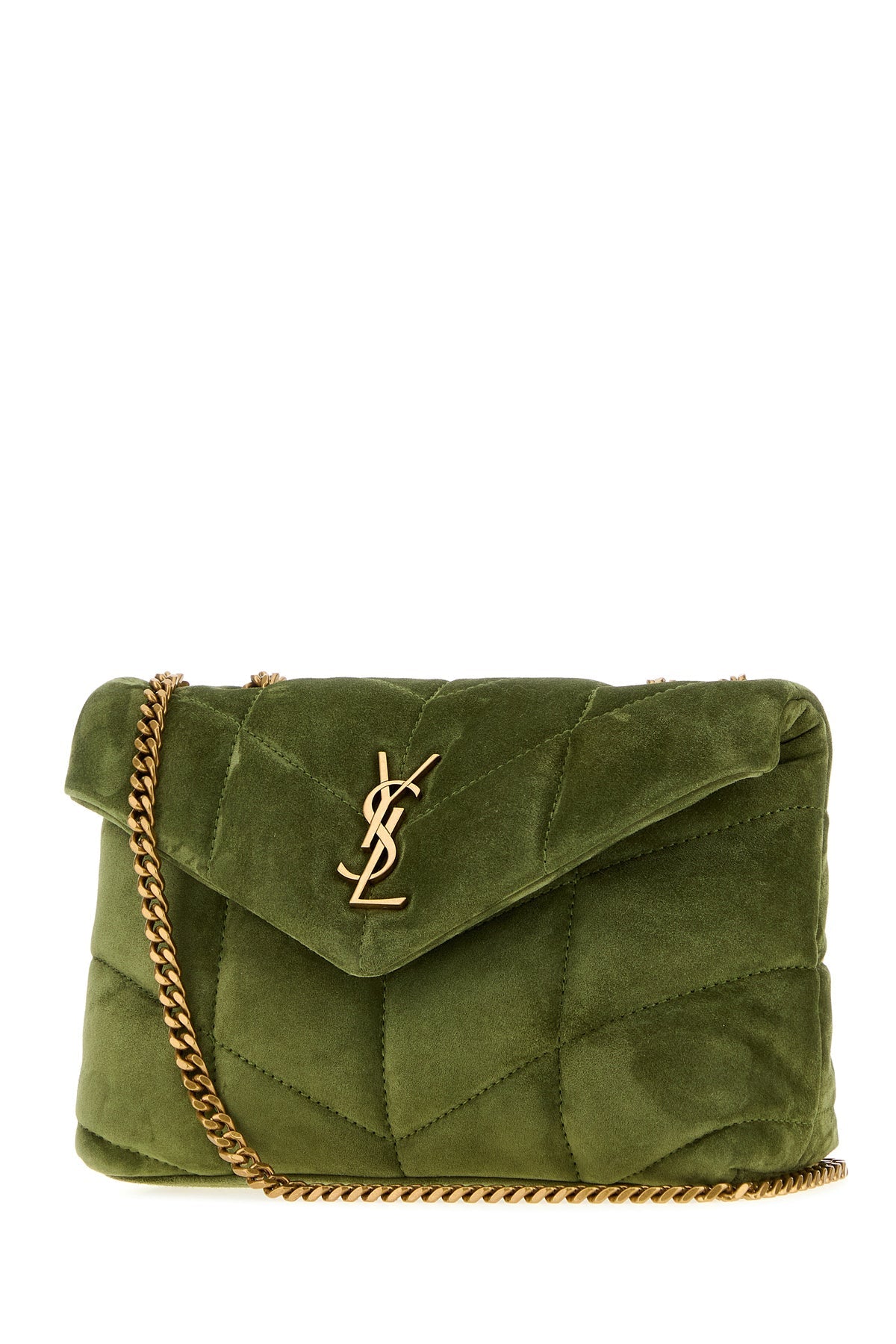 Saint Laurent Women's Puffer Toy Suede Crossbody Bag in Olive Green