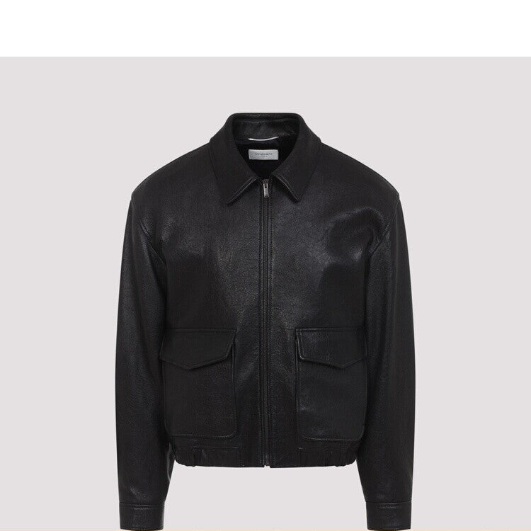 Saint Laurent Men's YSL Leather Jacket in Black