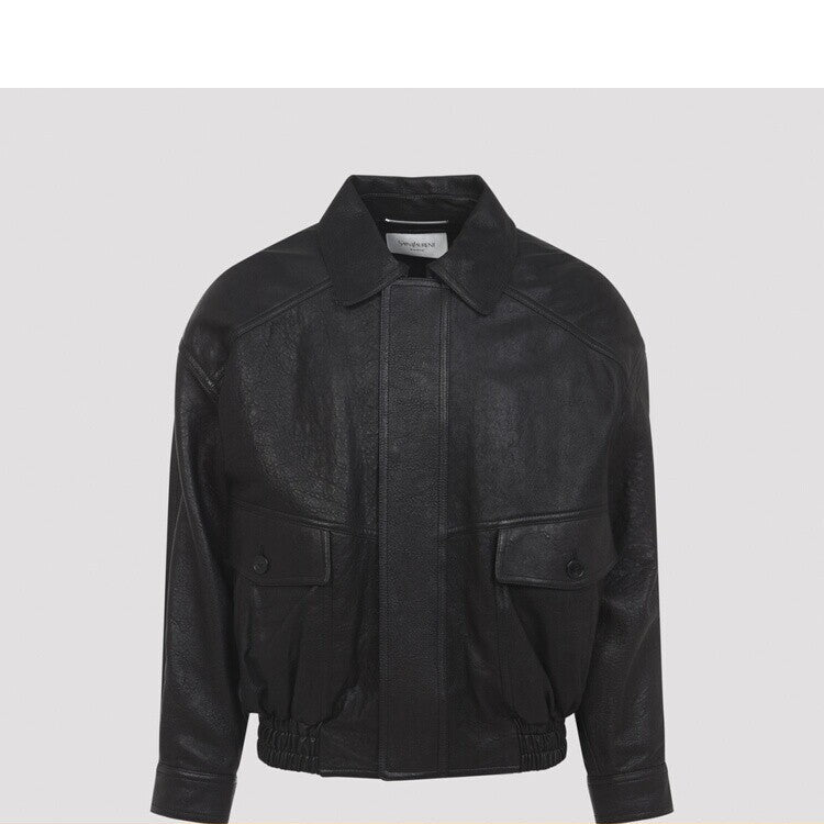 Saint Laurent Men's YSL Leather Jacket in Black