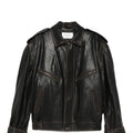 Saint Laurent Men's YSL Leather Jacket in Brown