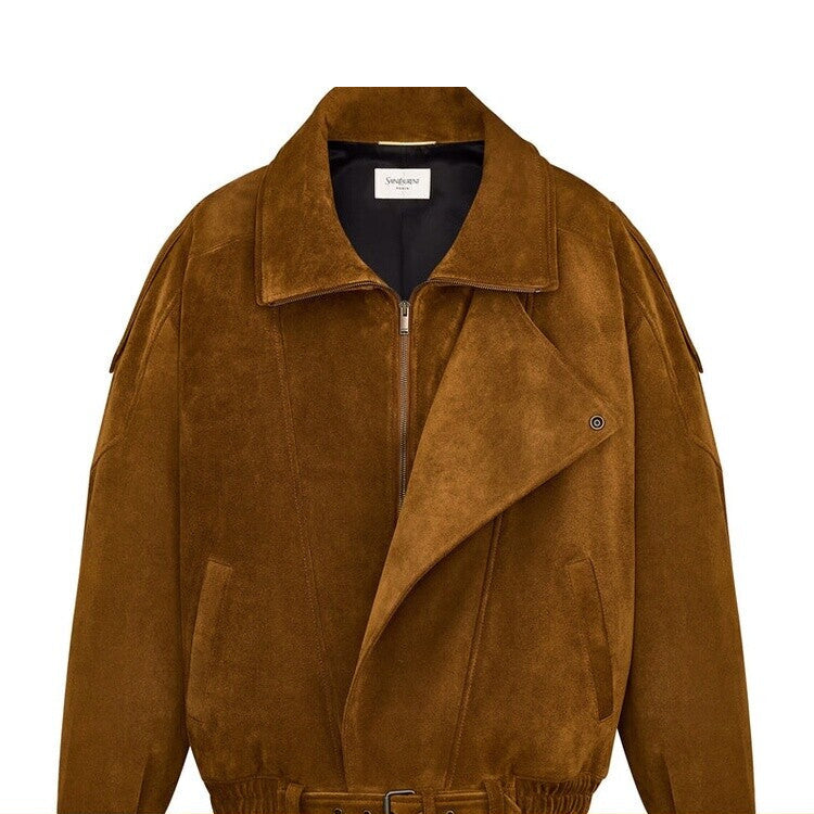 Saint Laurent Women's YSL Leather Jacket in Brown