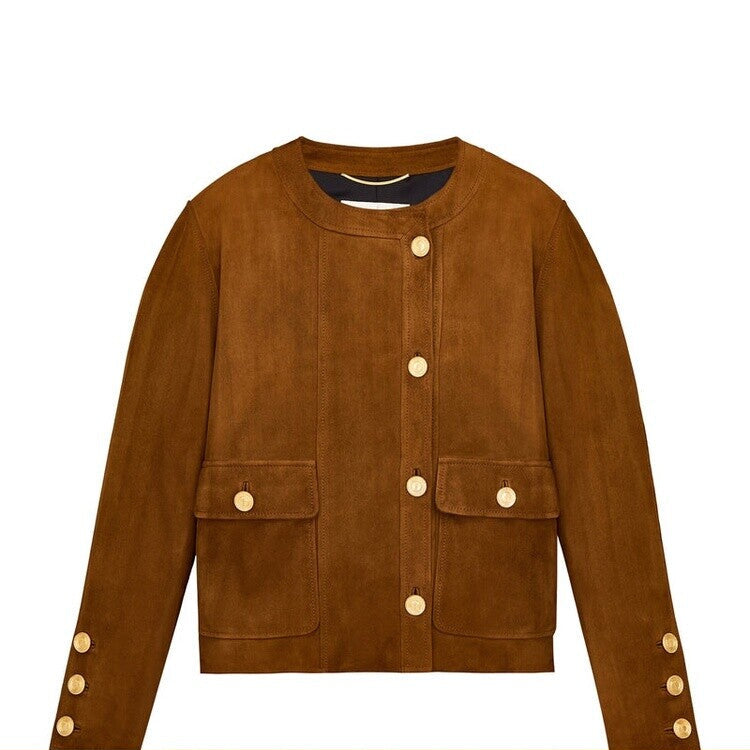Saint Laurent Women's YSL Leather Jacket in Brown