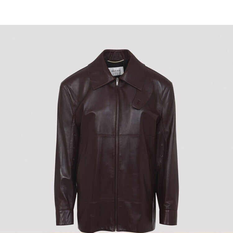 Saint Laurent Women's YSL Leather Jacket in Burgundy