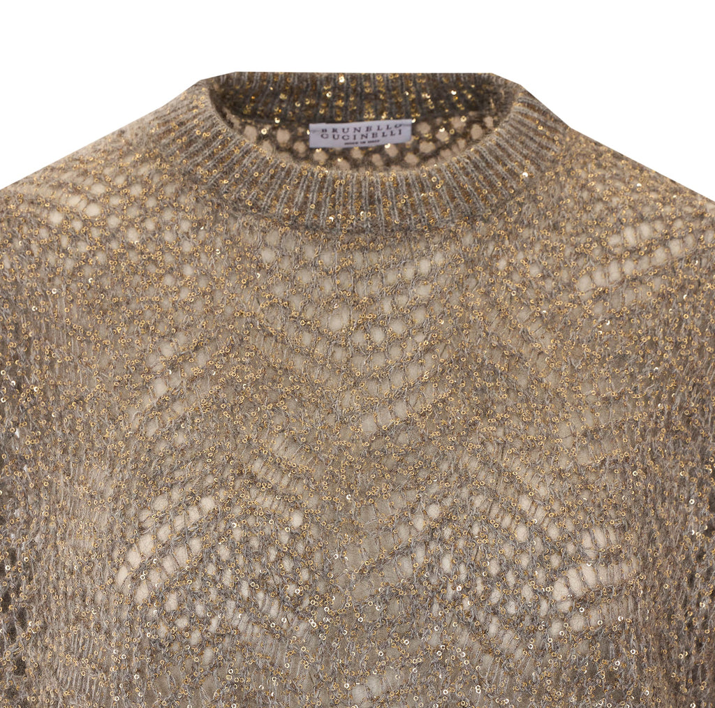 Brunello Cucinelli Women's Sequins Sweater in Grey Mohair - view 4