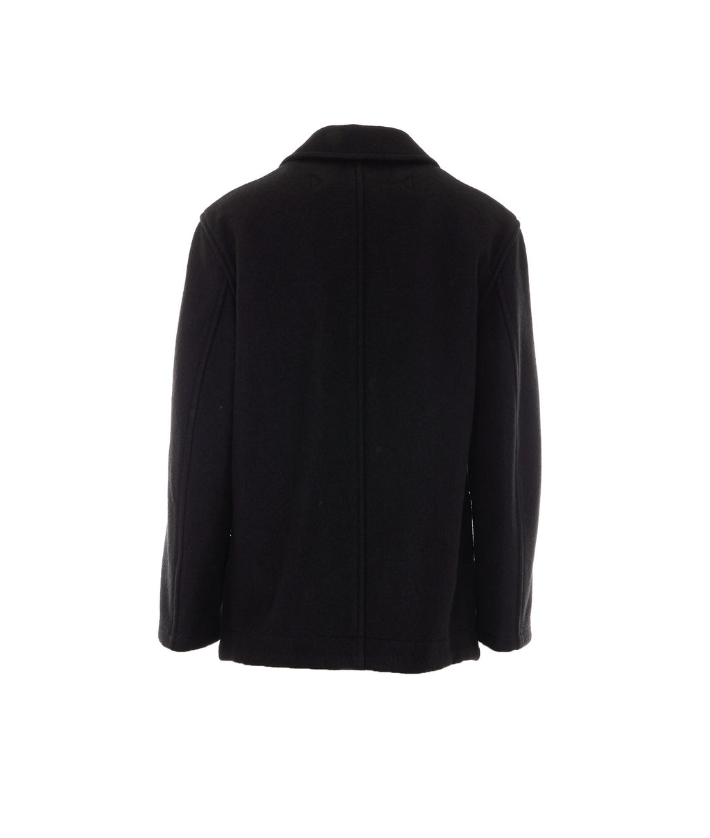 Lemaire Men's Short Double-Breasted Coat in Black - view 2