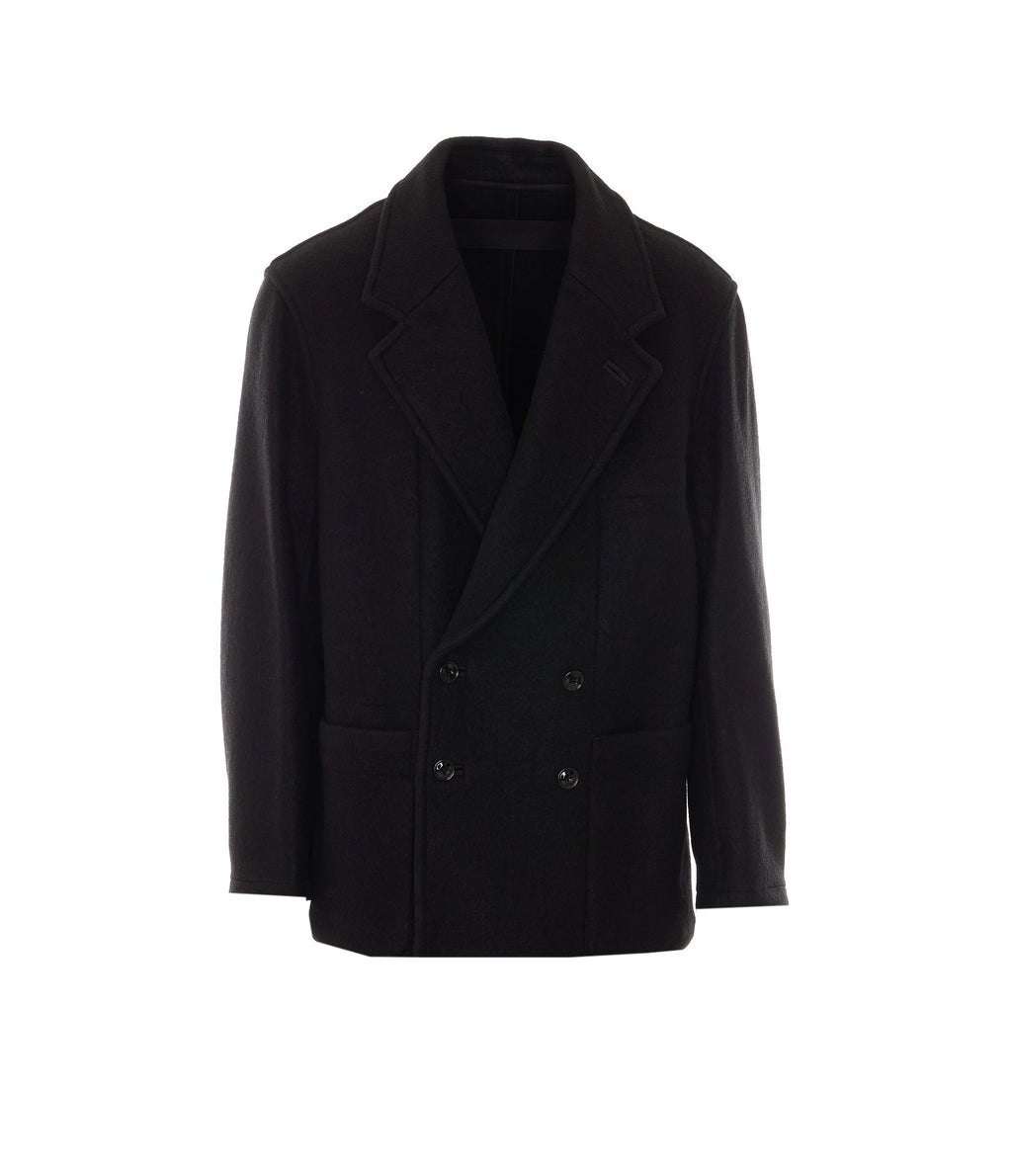 Lemaire Men's Short Double-Breasted Coat in Black - view 1
