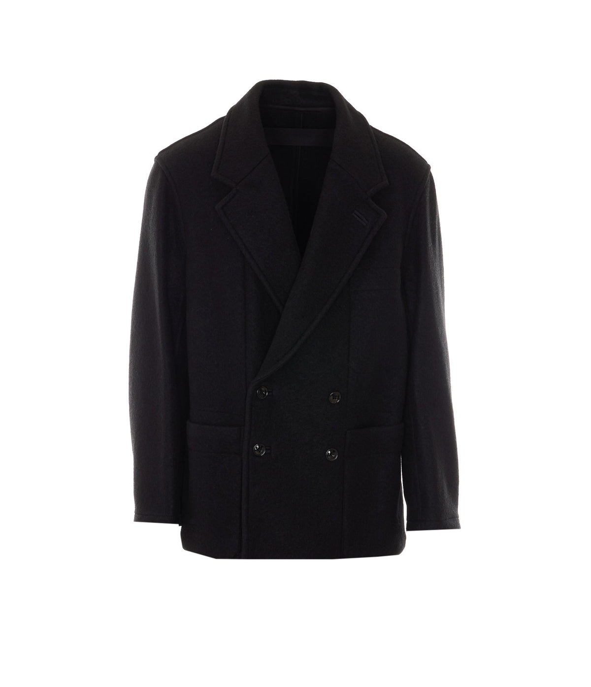 Lemaire Men's Short Double-Breasted Coat in Black - view 1