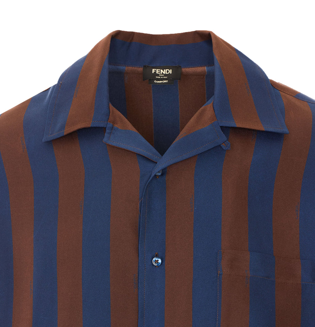 Fendi Men's Silk Short Sleeves Shirt with Pequin in Blue - view 4