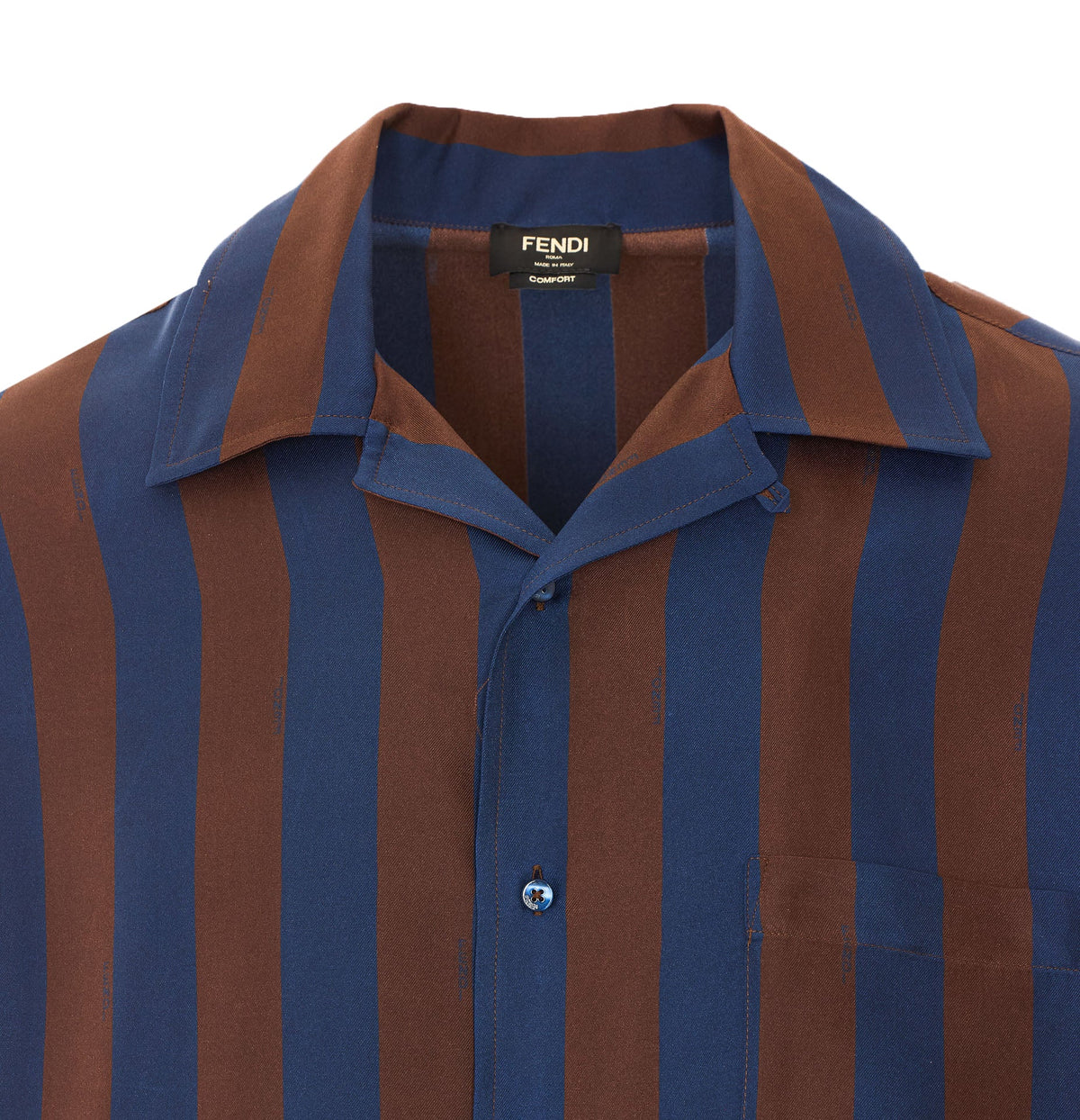Fendi Men's Silk Short Sleeves Shirt with Pequin in Blue - view 4