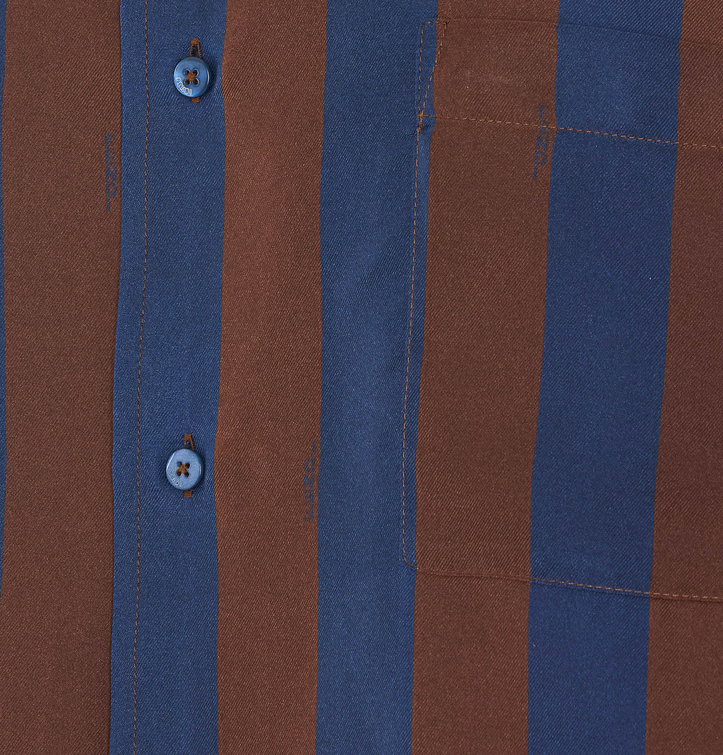 Fendi Men's Silk Short Sleeves Shirt with Pequin in Blue - view 2