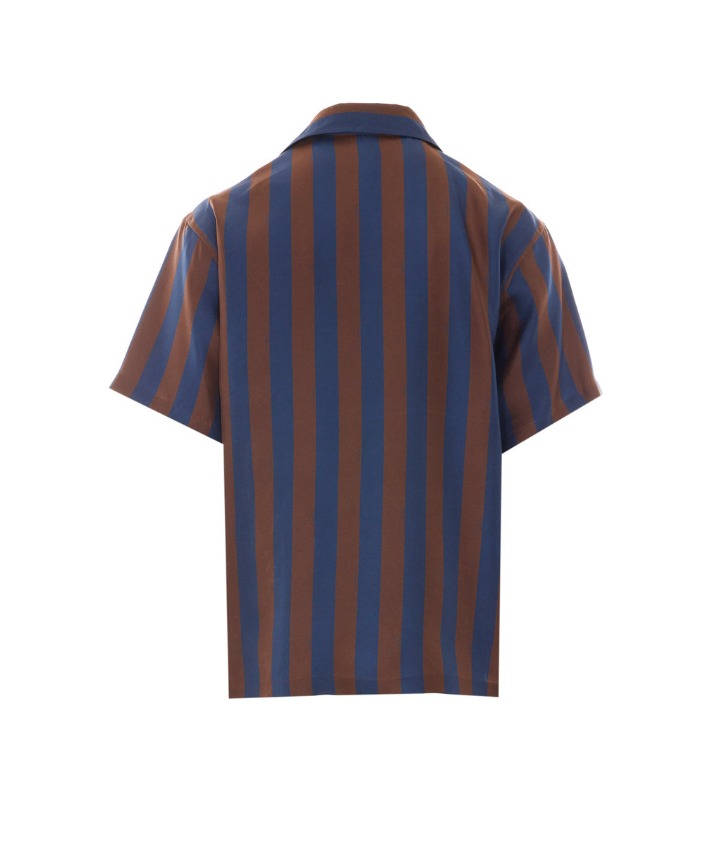 Fendi Men's Silk Short Sleeves Shirt with Pequin in Blue - view 3