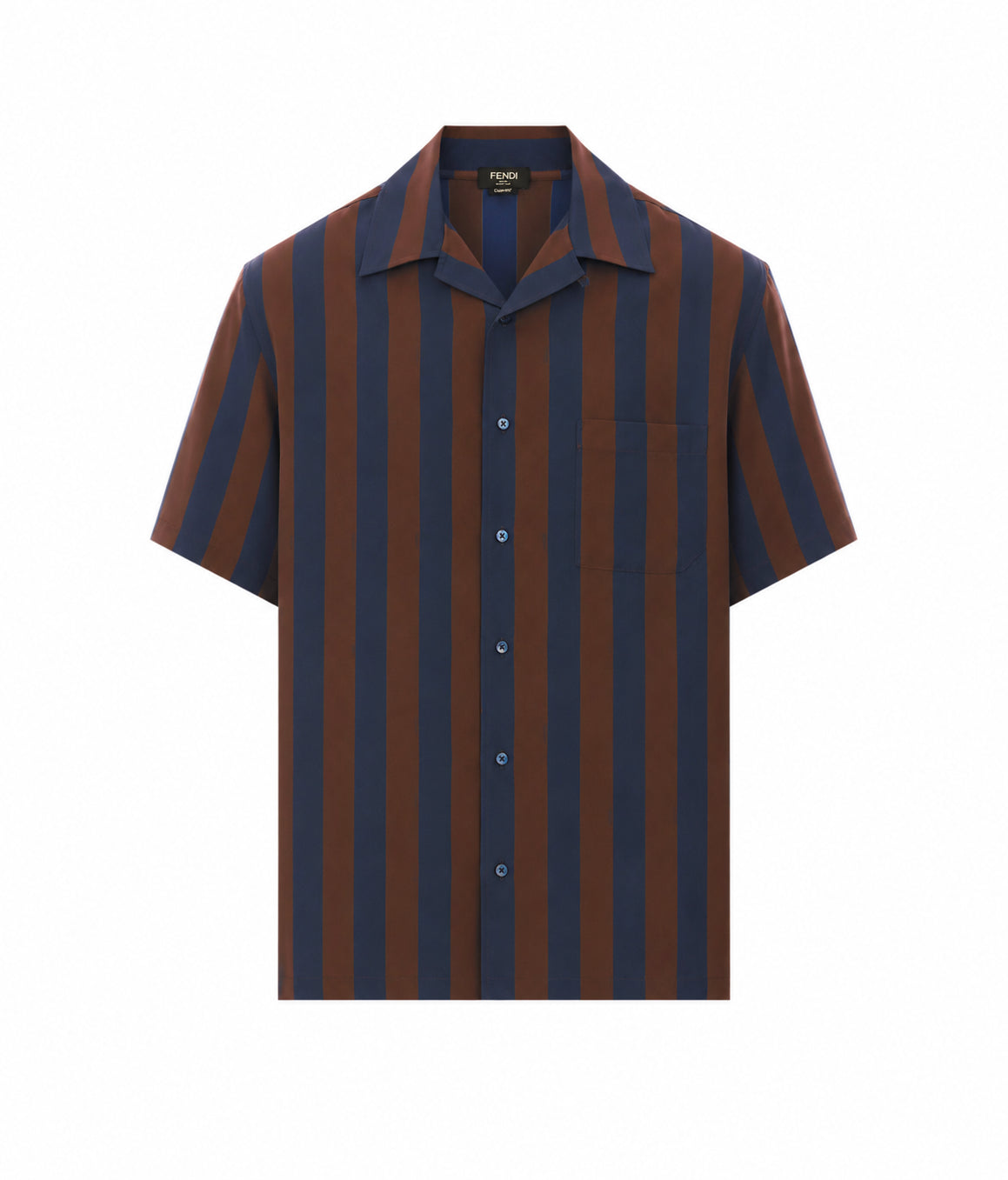Fendi Men's Silk Short Sleeves Shirt with Pequin in Blue - view 1