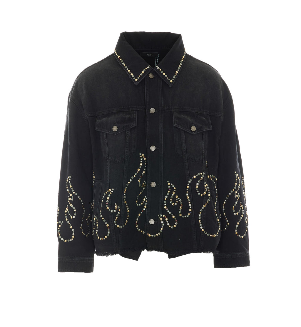 Amiri Men's Studs Flames Trucker Jacket in Black Denim - view 1