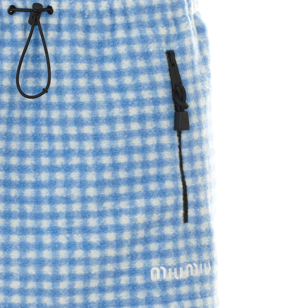 Miu Miu Women's Vichy Fleece Mini Skirt with Miu in Blue - view 2