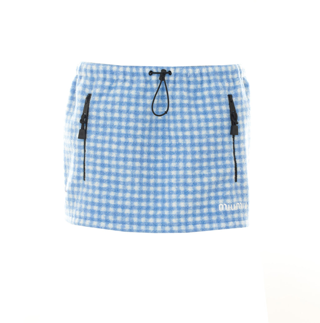 Miu Miu Women's Vichy Fleece Mini Skirt with Miu in Blue - view 1