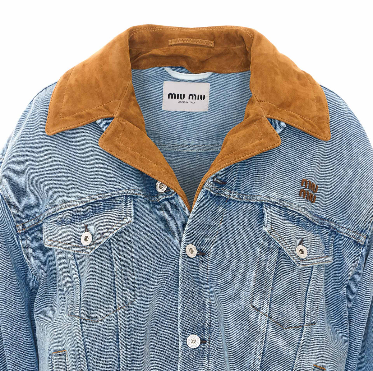 Miu Miu Women's Washed Denim and Suede Logo Denim in Denim - view 4