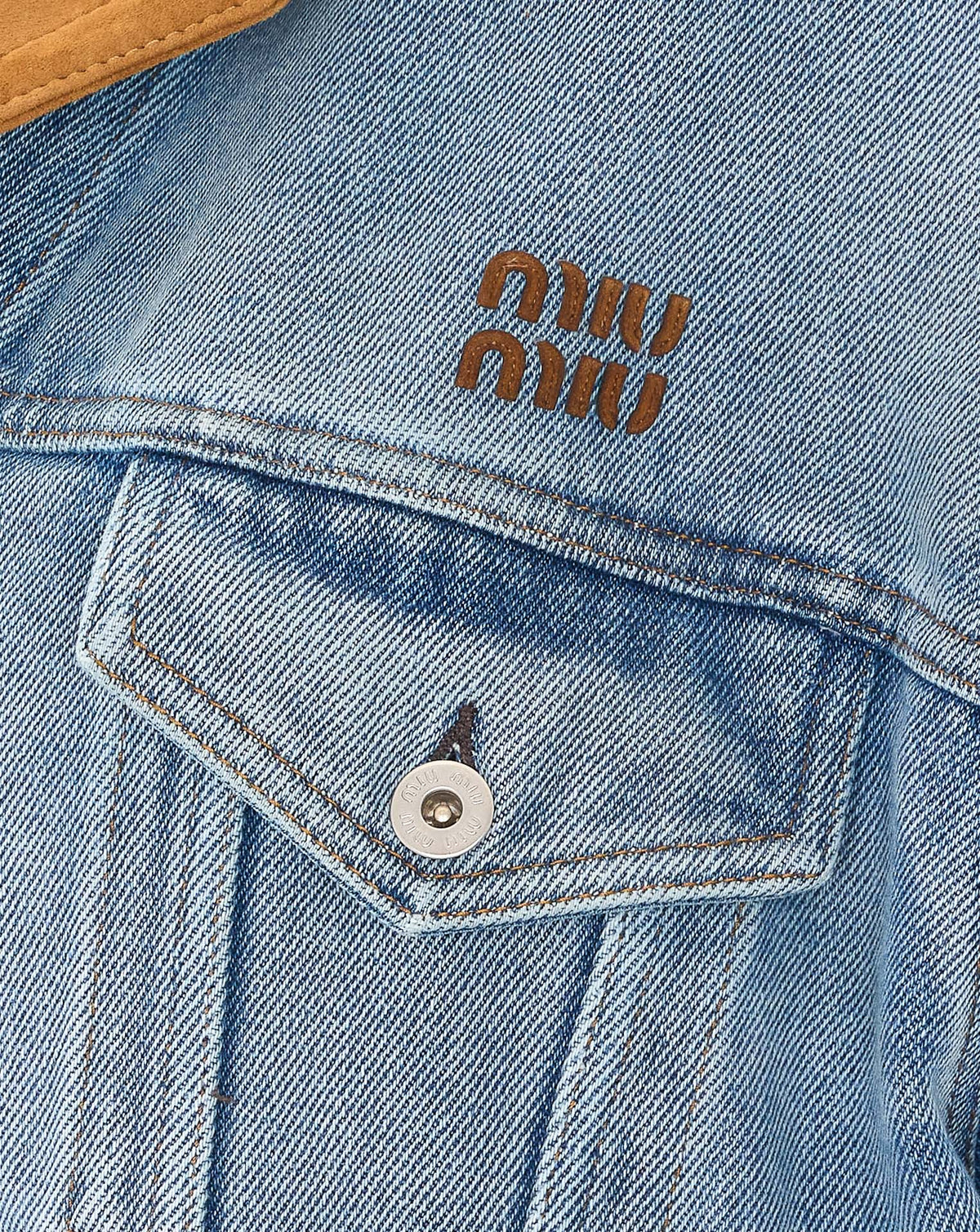 Miu Miu Women's Washed Denim and Suede Logo Denim in Denim - view 3