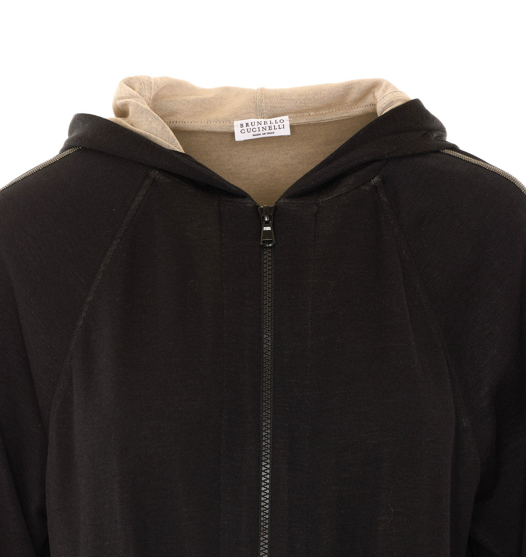 Brunello Cucinelli Women's Zip Up Hoodie in Black Silk - view 4